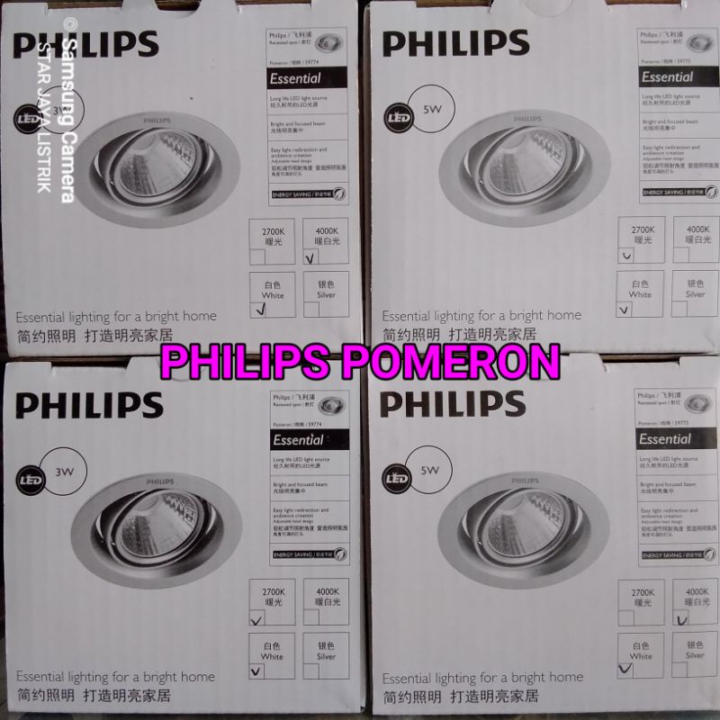 Downlight Spot LED Philips Pomeron 3W 59774~5W 59775 &amp; Kyanite 3W 59751~5W 59752 Warna (Warm White 2700K) &amp; (Natural White 4000K)