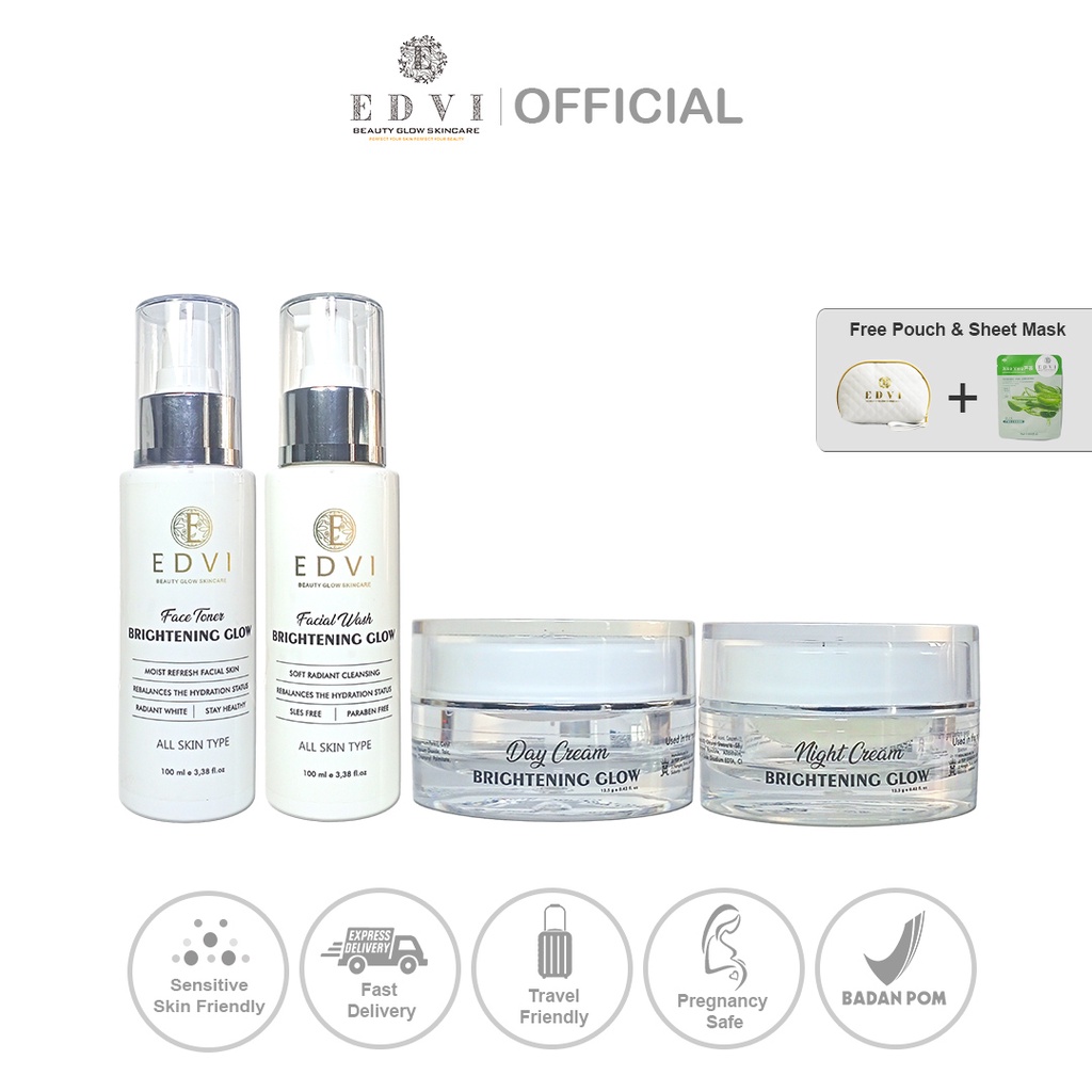 Rangkaian EDVI Beauty Glow Skincare | Paket Brightening Series | Glow | Skincare Viral | Skincare BPOM