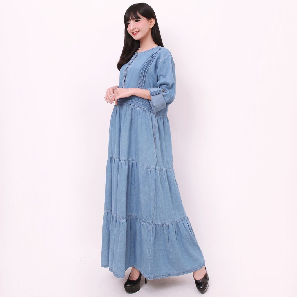 SB Collection Dress Maxi Kelly Longdress Gamis Jeans Jumbo Wanita