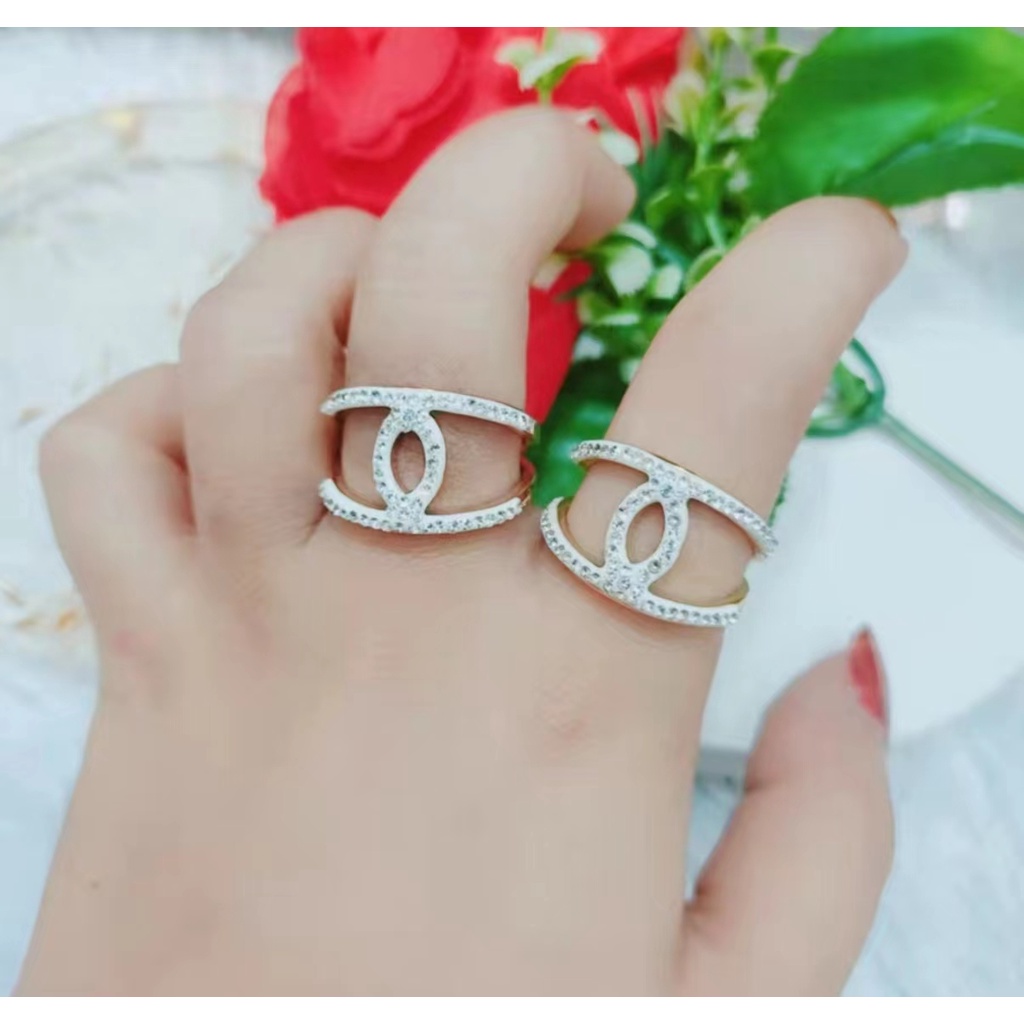 Titanium Cincin CC Mata Putih Perhiasan Fashion 1222