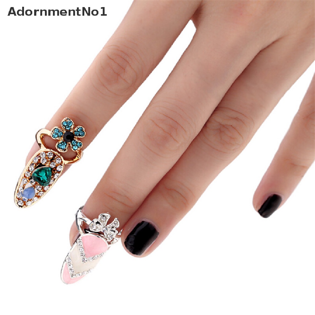 (AdornmentNo1) Cincin Kuku Elegan Motif Mahkota / Bunga / Simpul Pita Aksen Kristal Untuk Perhiasan Wanita