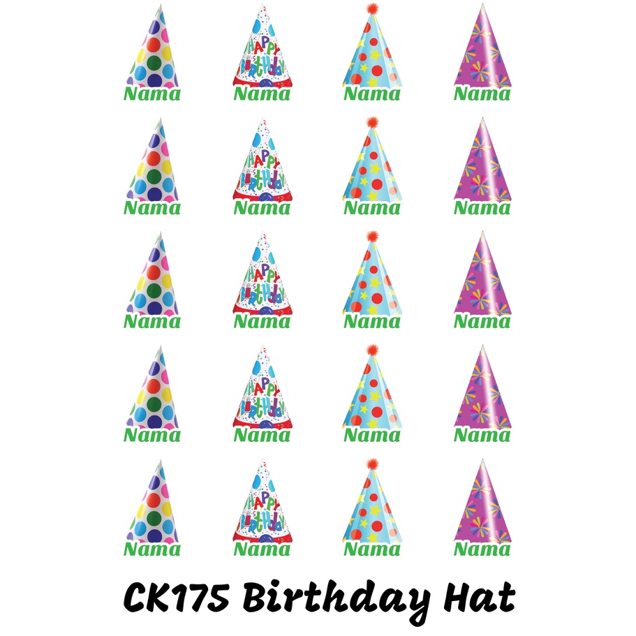 

Sticker Nama Cutting Label Waterproof Tahan Air Birthday Hat (CK175)