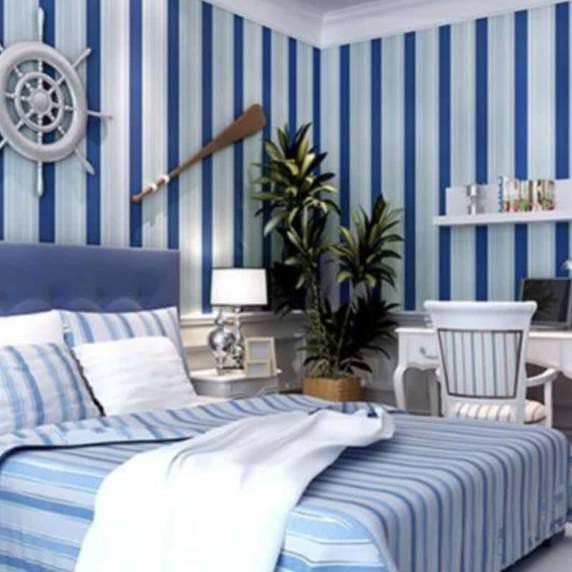 WALLPAPER DEKORASI DINDING MURAH / WALLPAPER STICKER DINDING SALUR BIRU NAVY 45CMX9-10M