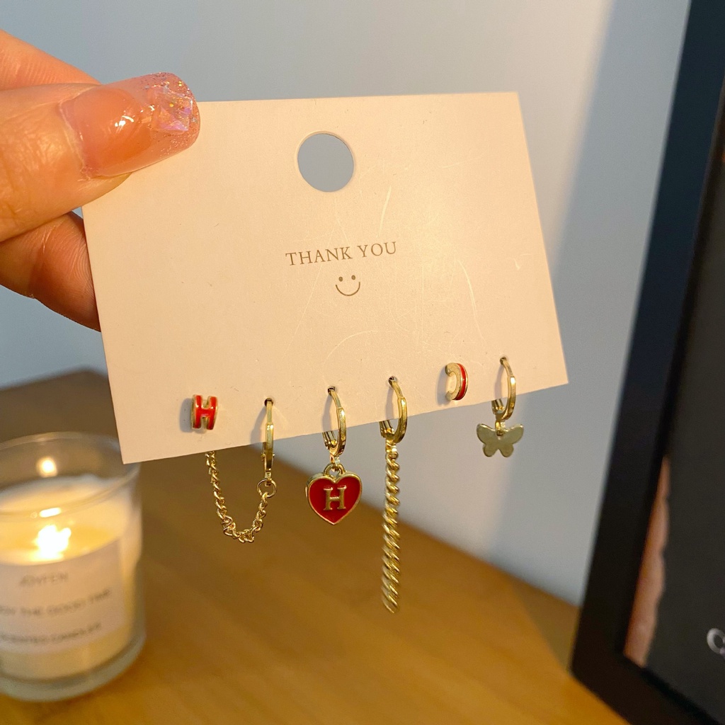 6pcs / Set Anting Tusuk / Bulat Motif Hati / Beruang / Bintang Aksen Berlian Imitasi Untuk Perhiasan Wanita