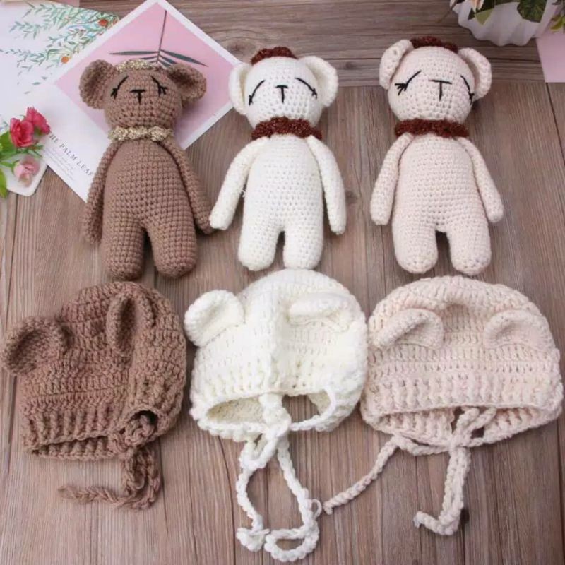 KOSTUM BERUANG / KOSTUM BEAR / BONEKA BEAR / BONEKA RAJUT / KOSTUM FOTO BAYI / KOSTUM NEWBORN