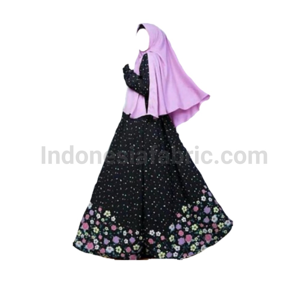 [Toko Kain Grosir] Kain Gamis Kain Hijab Kain Wolfis Wolvis Woolpeach motif Black Garden Flow