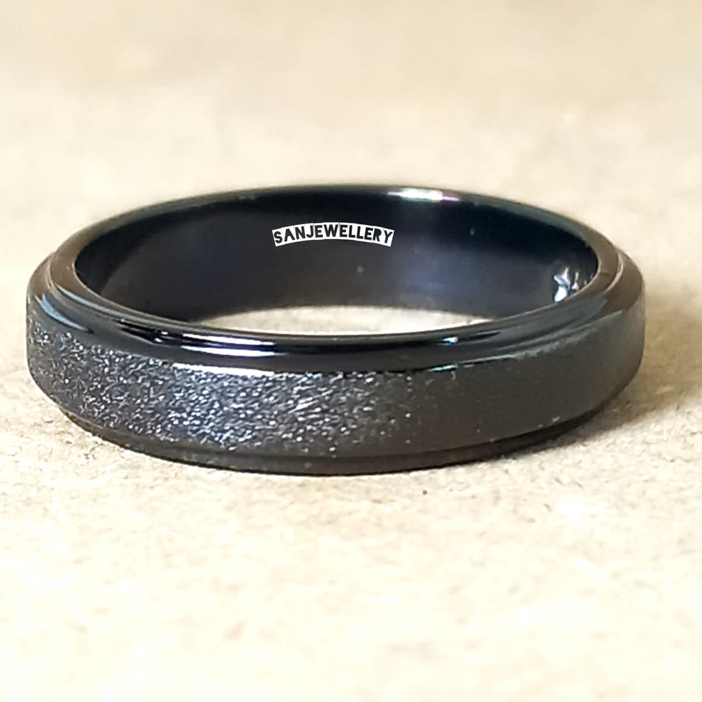 Cincin Pria Hitam Doff Elegan Perak Platina Palladium Emas Kawin Nikah Tunangan H15