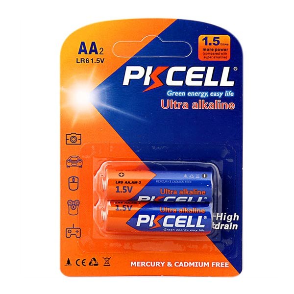 PKCELL LR6-2B AA Alkaline Battery 2pcs/card Orange+Blue