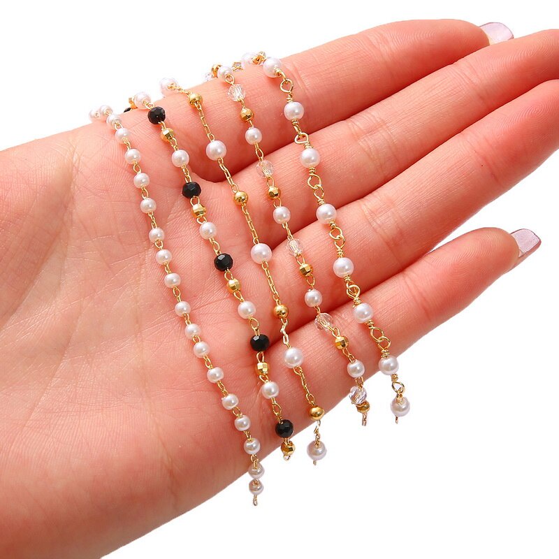 50CM/Piece 18K Gold Plated Copper Ball Pearl Beads Chain Necklace Connectors For Charms Base Tray DIY Jewelry Findings