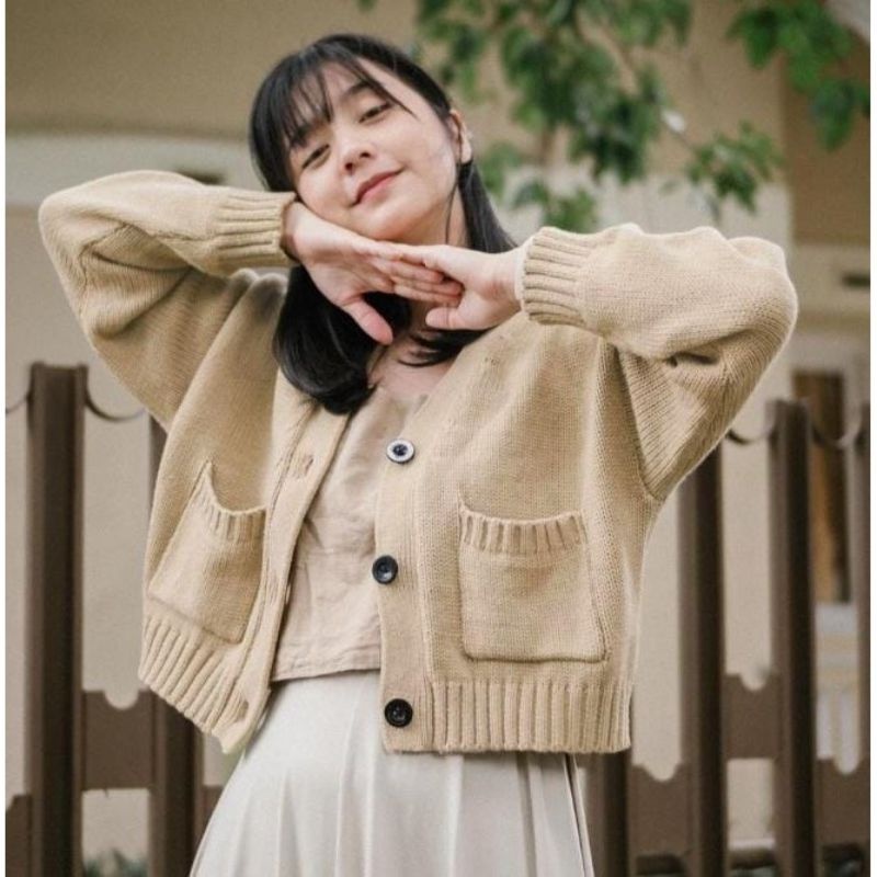 Cardigan Crop Rajut Wanita Outerwear Atasan Pendek