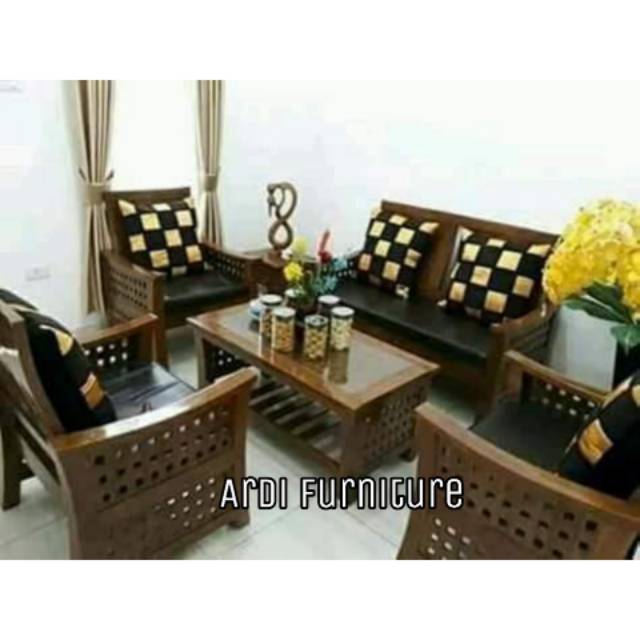 Meja kursi tamu minimalis jati jepara + bantal +matras/sofa