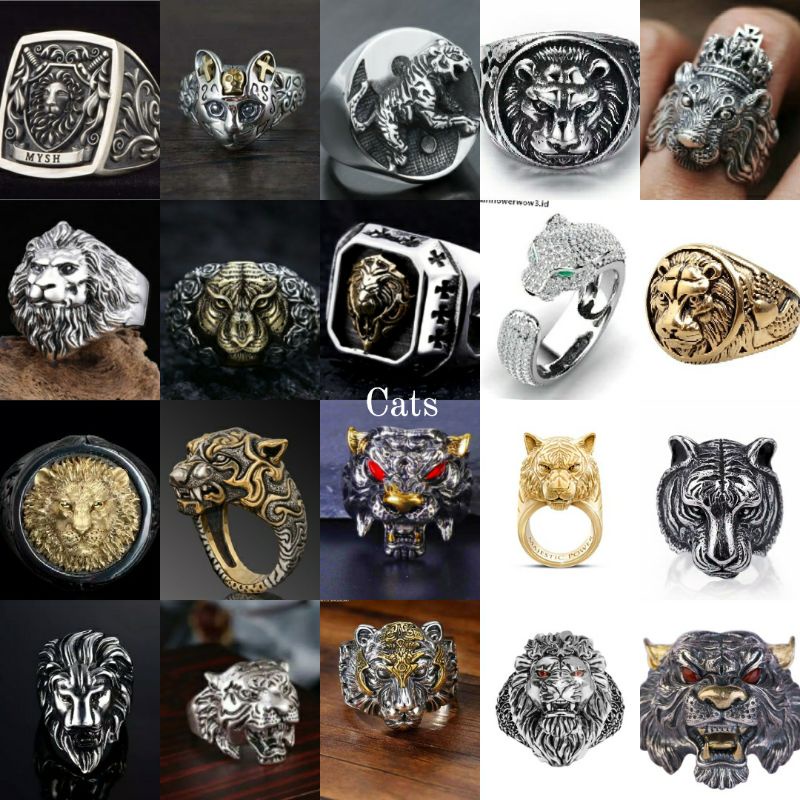 Cincin Pria Motif Binatang cats Punk style ring starv series