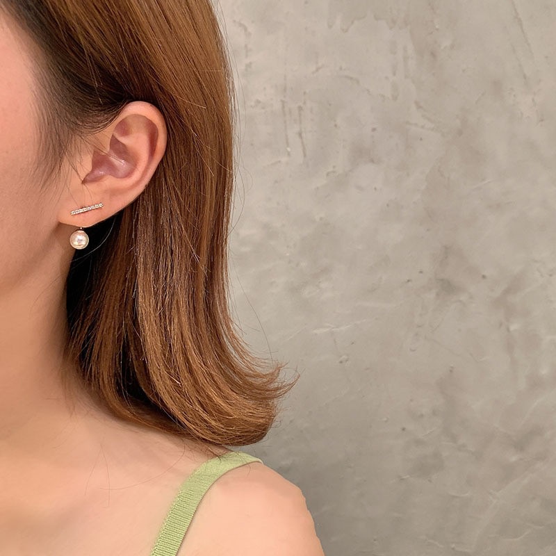 Anting Tusuk Sterling Silver 925 Simple Gaya Korea Dengan Mutiara + Berlian Imitasi Untuk Wanita