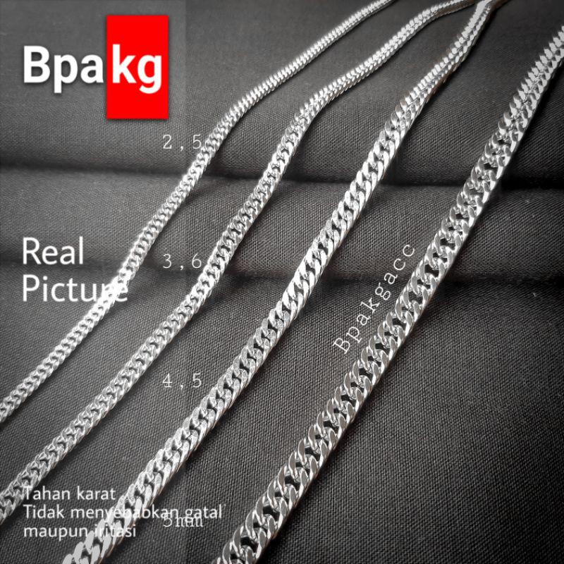 kalung titanium rantai silver kalung rantai pria anti karat  tipis gepeng wanita besi putih asli