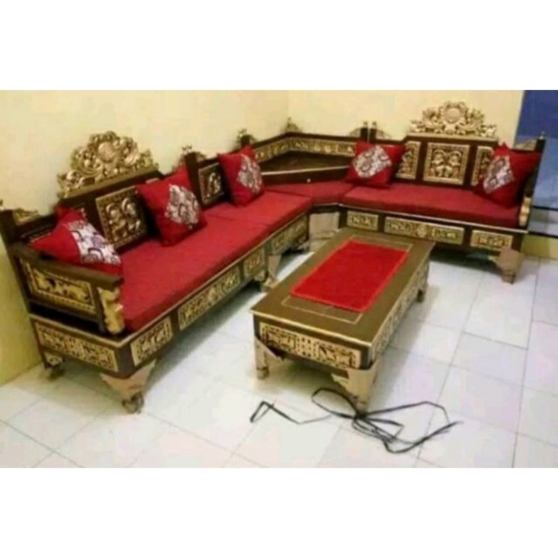 Kursi tamu sudut mahkota jati/kursi tamu sudut leter L kayu jati
