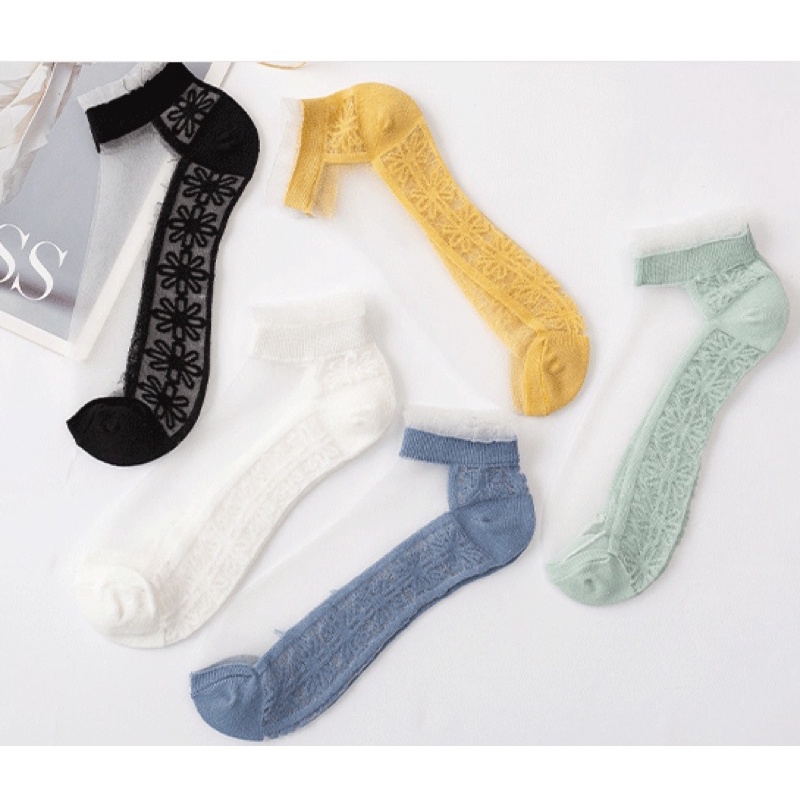 Kaos Kaki Bunga Daisy Transparan / Kaos Kaki Wanita Import Transparant / Women Socks Korea (KODE B)