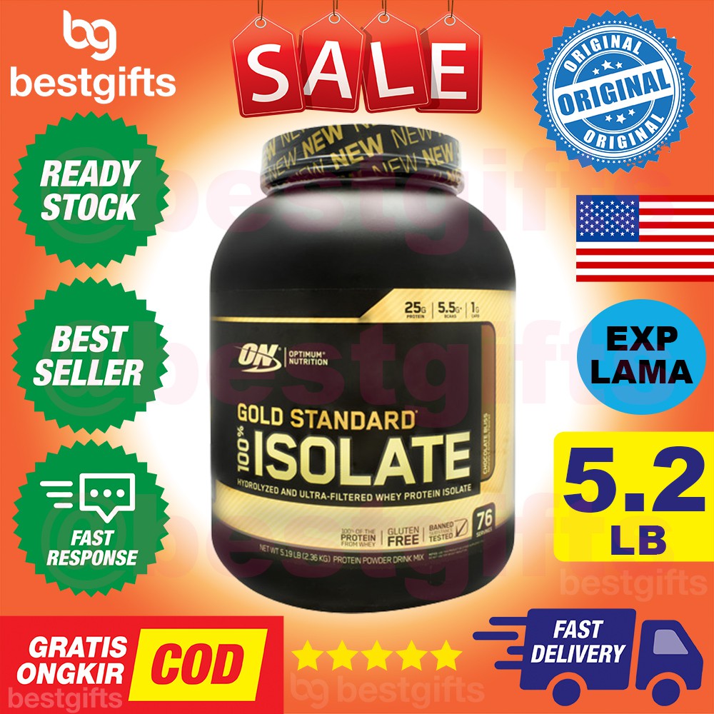 OPTIMUM NUTRITION GOLD STANDARD ISOLATE CHOCOLATE COKLAT BLISS WHEY PROTEIN MASSA OTOT BESAR 5.20 LB