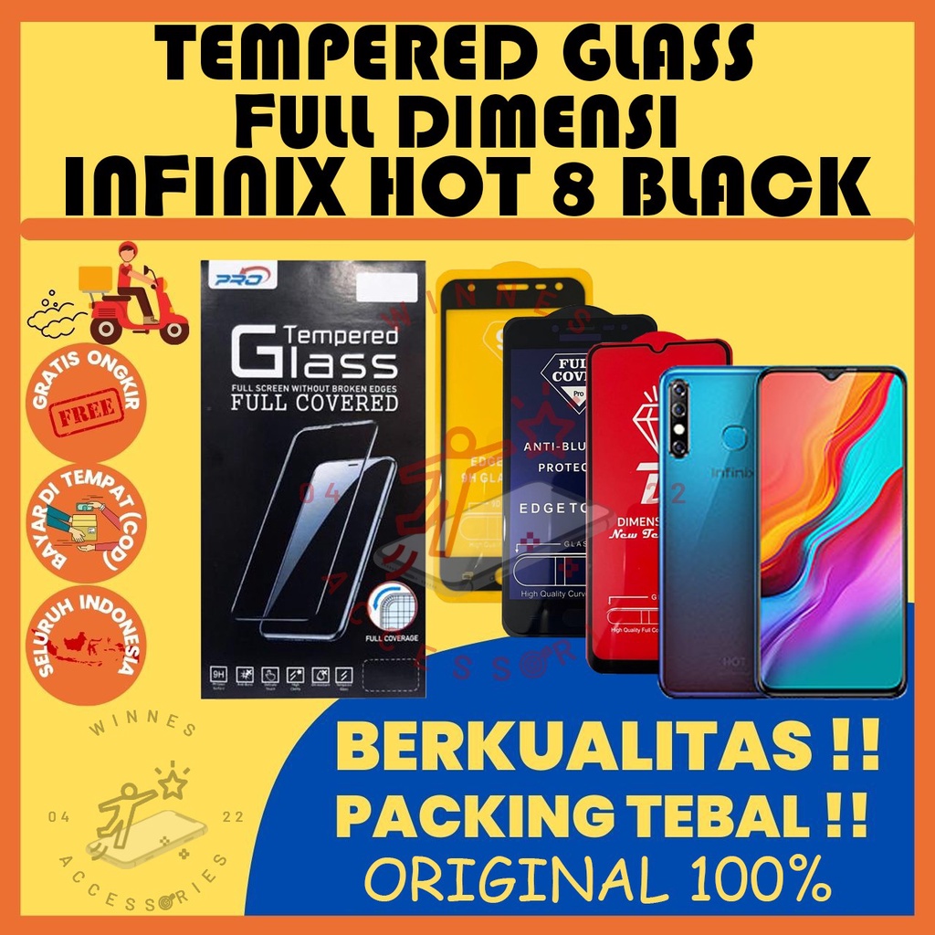Tempered Glass Temper Full Dimensi Infinix Hot 8 Black Anti Gores Pelindung Layar Handphone Hp Hape