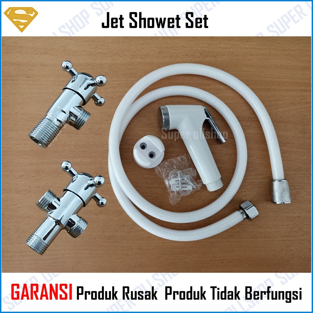 Jet Shower Kloset Toilet Closet Cebok WC Semprotan Duduk Kamar Mandi Ringan Kamar Mandi Selang Putih Stop Kran 1 Set