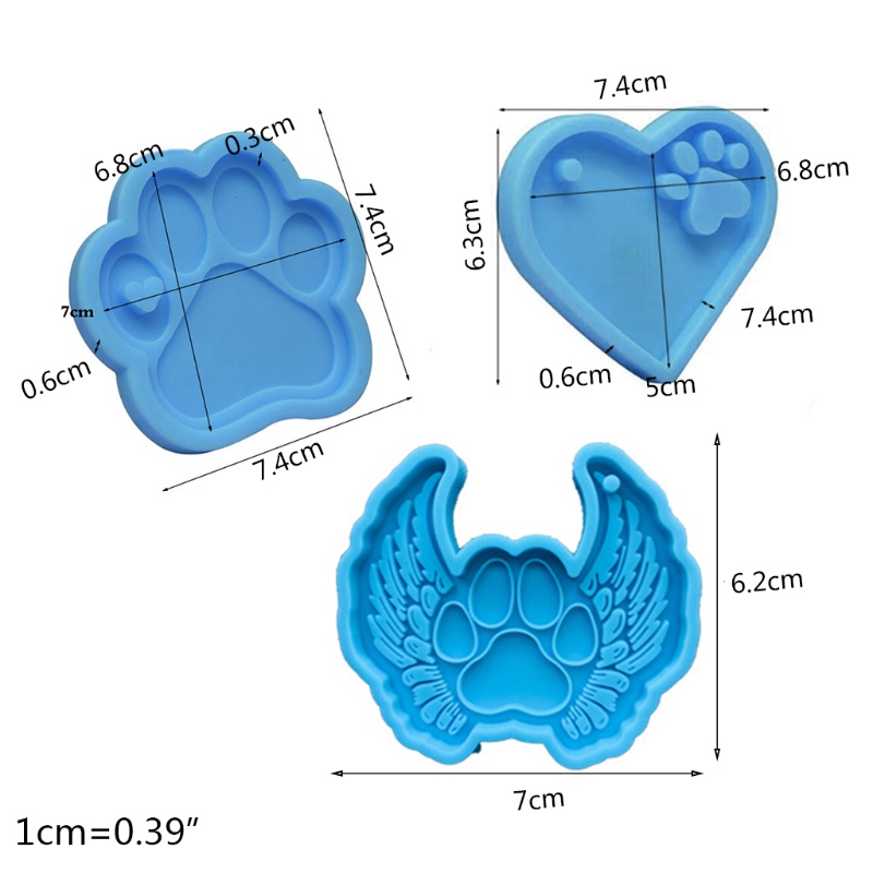 SIY  3Pcs/Set Dog Paw Style Keychain Epoxy Resin Mold Necklace Pendant Silicone Mould