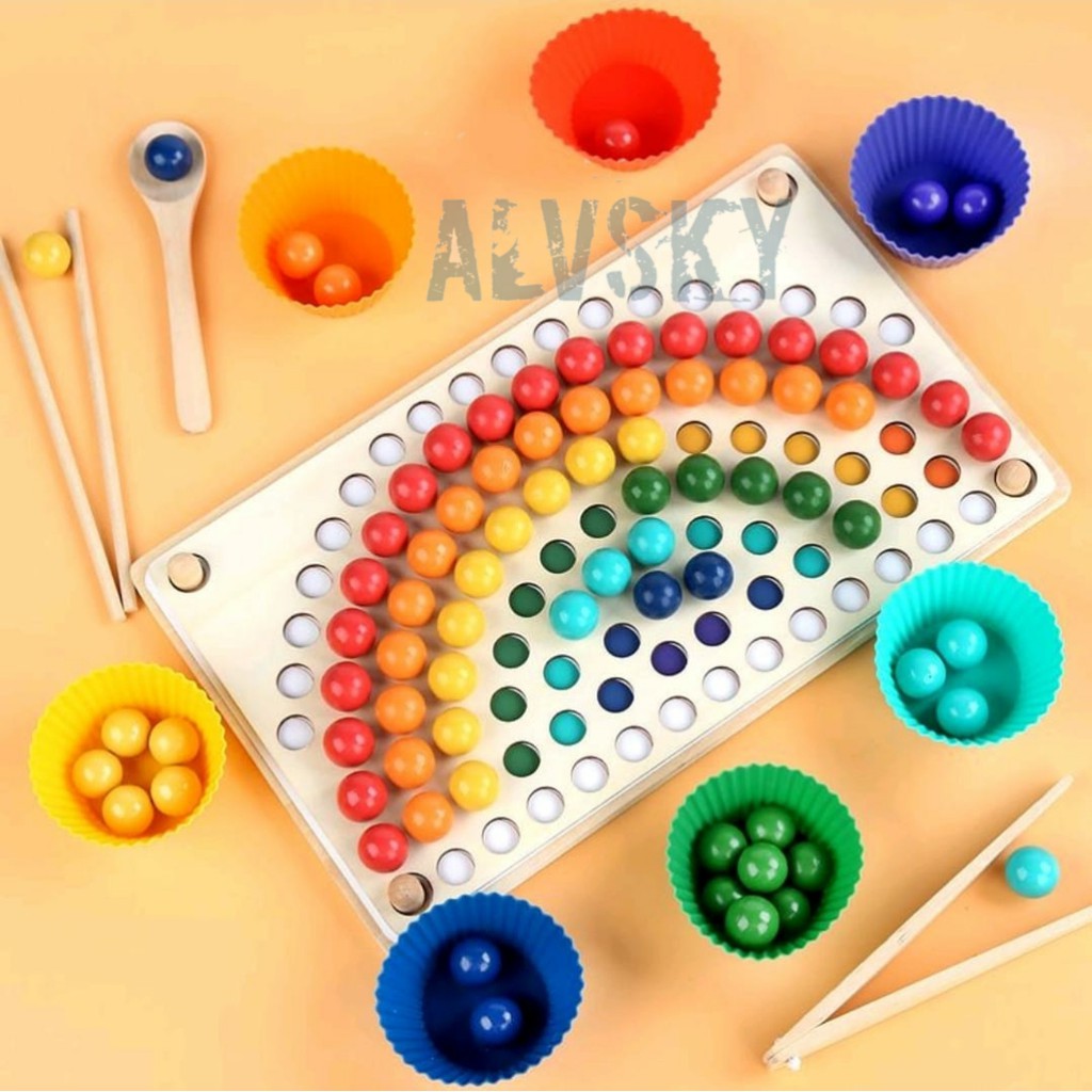 SORTING COLOURFUL BEADS / MANIK - MANIK WARNA WARNI / PAPAN MANIK KLIP KAYU / MAINAN EDUKASI BEADS