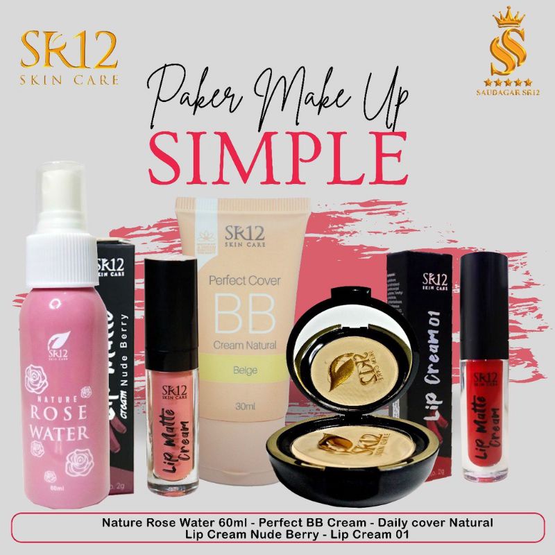 Paket Make Up simple SR12 menyempurnakan kulit melindungi kulit dengan hasil Matte dan tahan lama