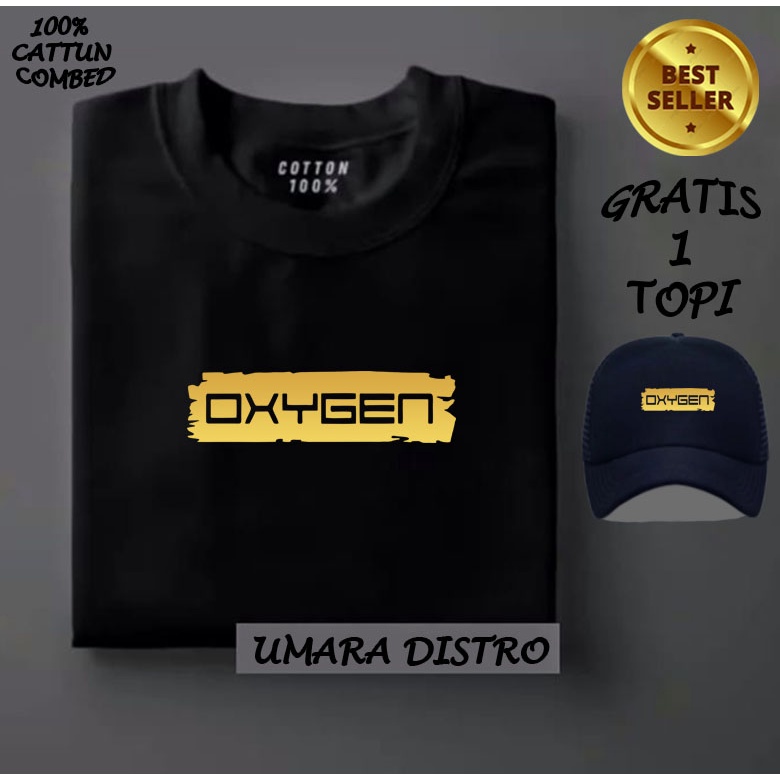 [COD] Ready  BELI BAJU GRATIS TOPI... Kaos Distro Lengan pendek Oxygen Blok Text Gold Kaos Pria Dan 