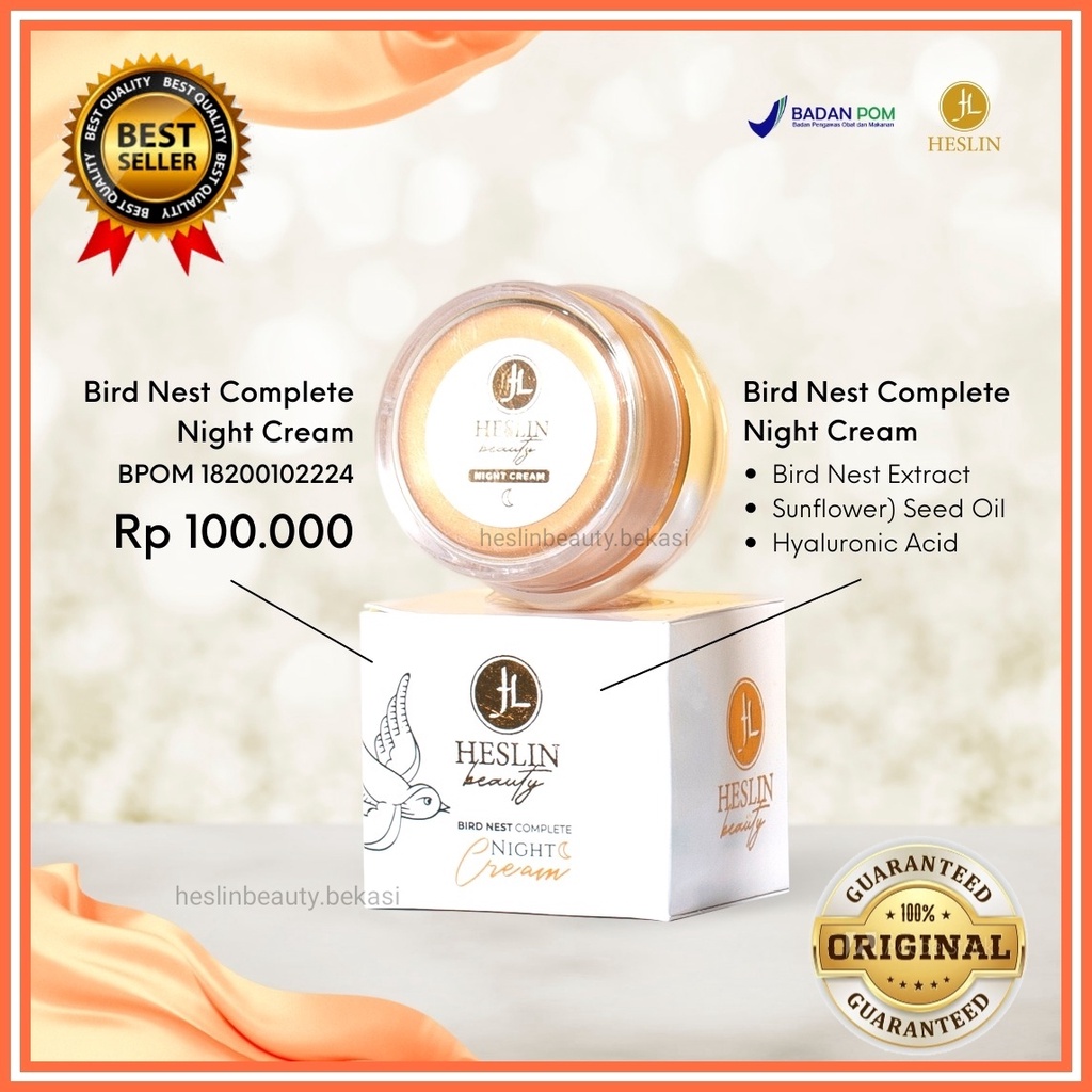 Heslin Beauty Skincare Night Cream Sarang Burung Walet Krim Malam Muka Glowing BPOM HALAL