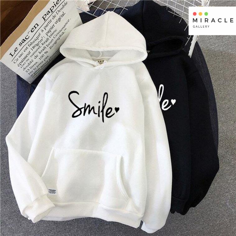 Sweater Hoodie Couple / Jaket pasangan SMILE LOVE Bahan Fleece Premium