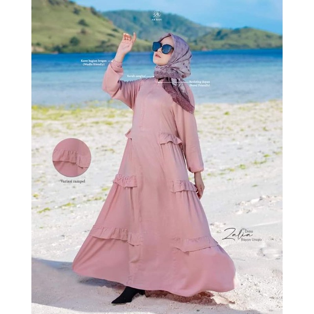 DRESS ZALIA GAMIS ARRAFI ORI RAYON UNIQLO TERBARU TERLARIS CANTIK