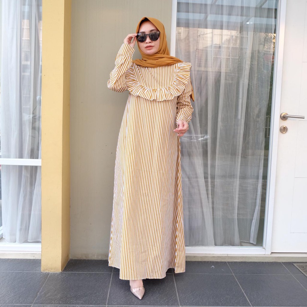 MILLY DRESS STRIPE GOLD | Shopee Indonesia