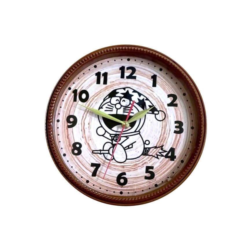 Jam Dinding Anak Karakter Doraemon Hello Kitty Mickey Mouse Motif Kayu Free Baterai ES763