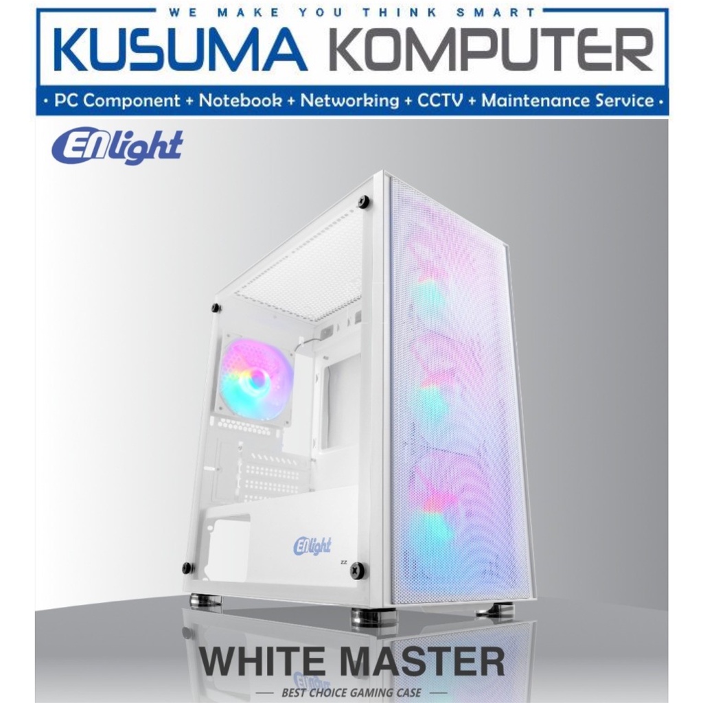 Enlight White Master Micro ATX Casing PC Gaming Tempered Glass