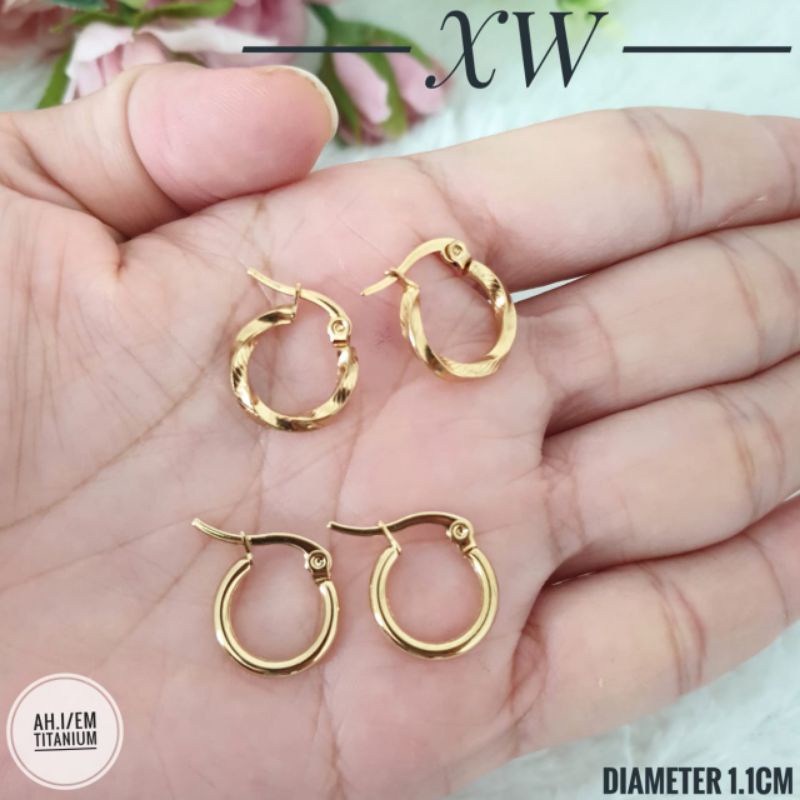 Anting Titanium Gipsy Bulat Kecil Gold E14001