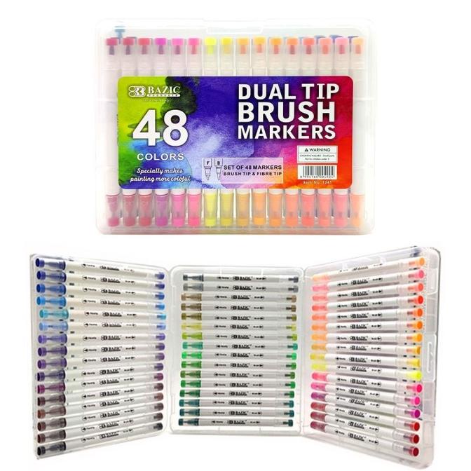

(BISA COD) BAZIC DUAL TIP BRUSH PEN MARKERS 48 WARNA MURAH TERMURAH Kode 1299