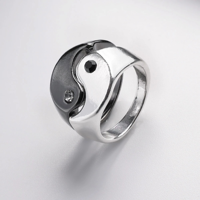 Sepasang Perhiasan Cincin Drop Oil Yin Yang Gosip Bahan Metal