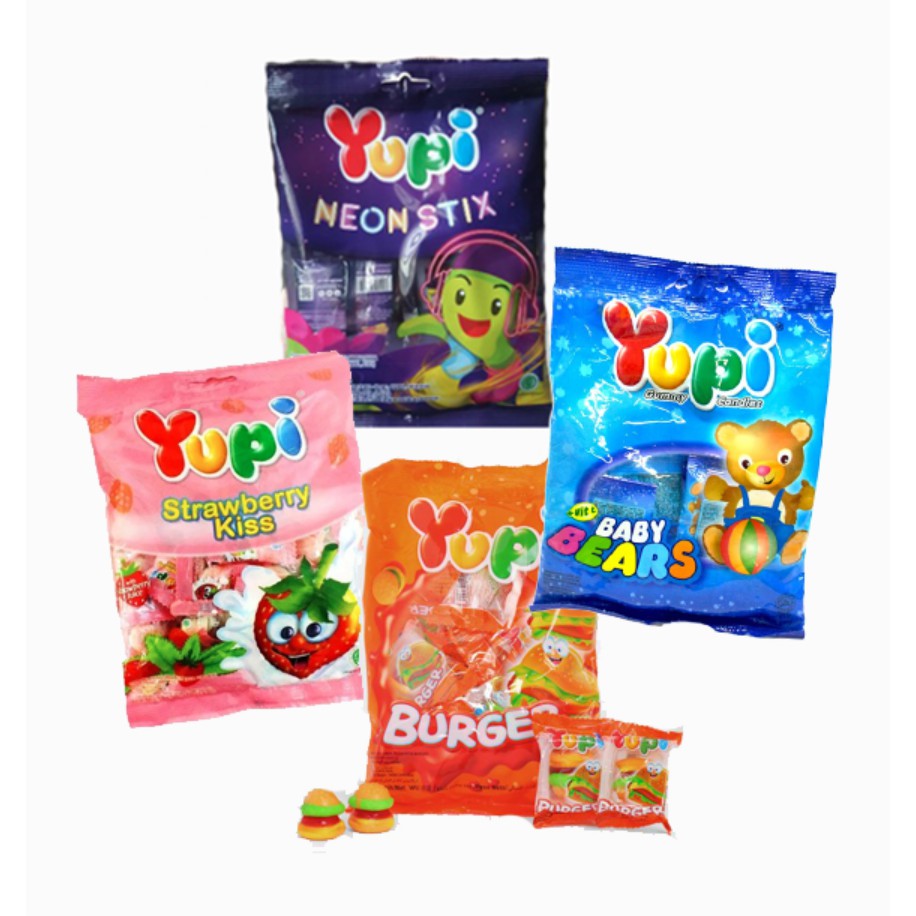 

Yupi Candy Gummy 110gr - Strawberry Kiss / Neon Stix / Baby Bear / Mini Burger