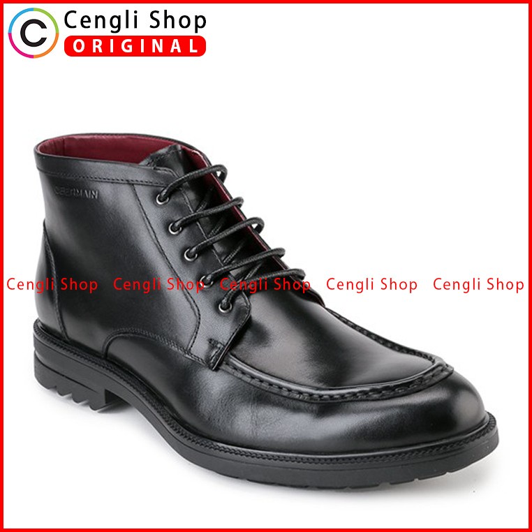 SEPATU BOOT KULIT OBERMAIN PRIA ORIGINAL FORMAL BRANDED HITAM OM07