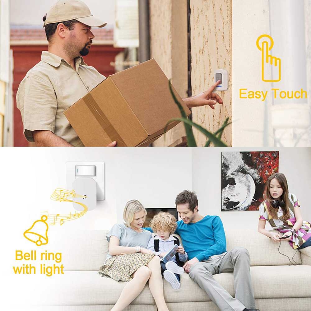 GS8 Bell Pintu Wireless Tanpa Kabel Tahan Air Doorbell Waterproof 60 Tunes 1 Doorbells Door bell Receiver F53 KERUI