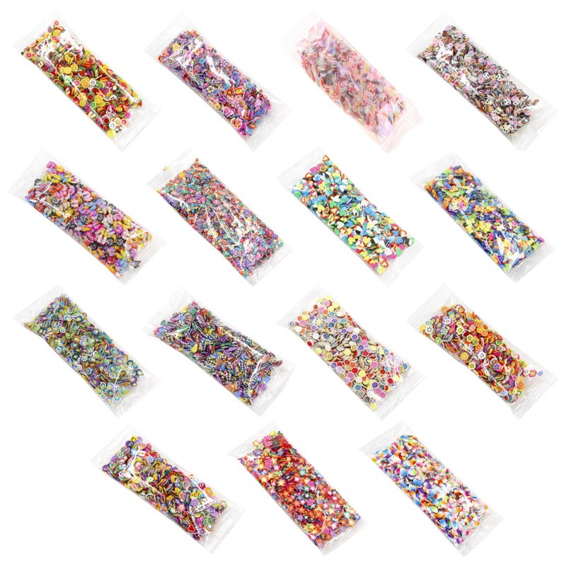 1000pcs / Pak Clay Resin Motif Buah / Daun / Bunga Warna-Warni Untuk Dekorasi Nail Art / Perhiasan Diy