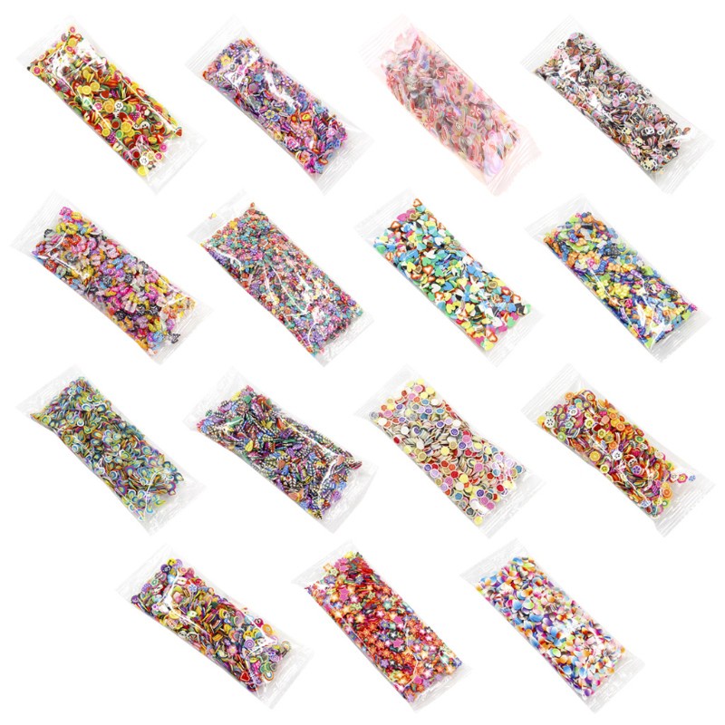 1000pcs / Pak Clay Resin Motif Buah / Daun / Bunga Warna-Warni Untuk Dekorasi Nail Art / Perhiasan Diy