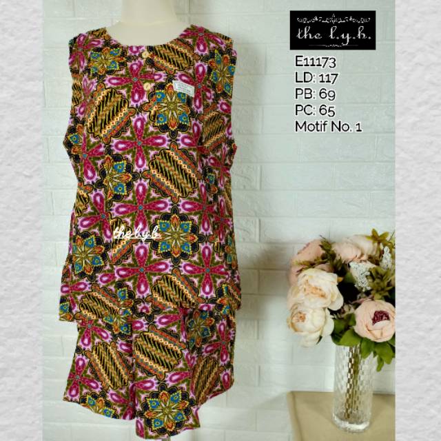 Daster Setelan Kulot Pendek Tanpa Lengan Batik Kencana Ungu E11174