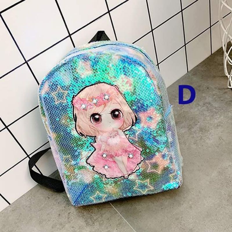 Backpack/ Tas Ransel Lampu LED Anak Perempuan Sequin Pretty Doll