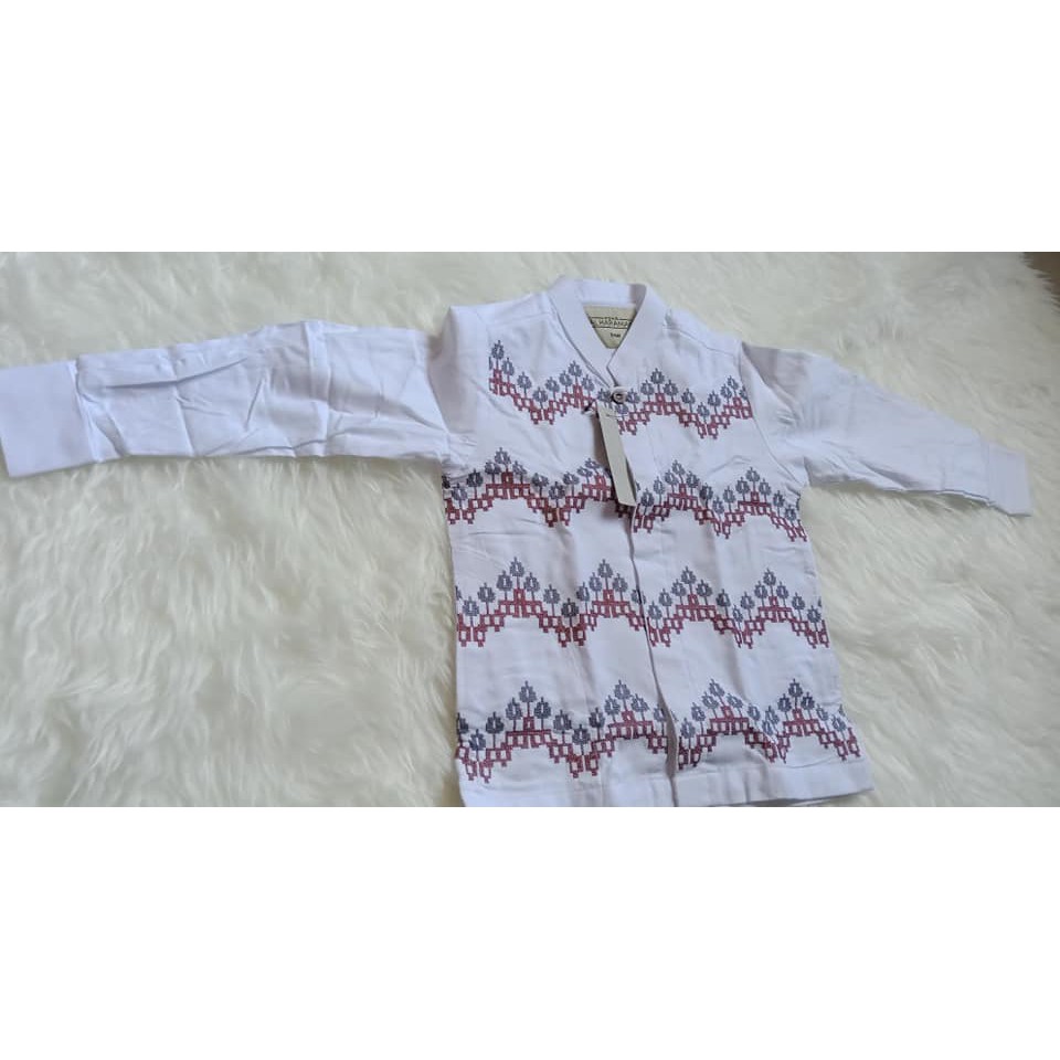 Koko Anak Alharamain Terbaru Type CP01 Lengan Panjang Warna Putih Bahan Katun Versus