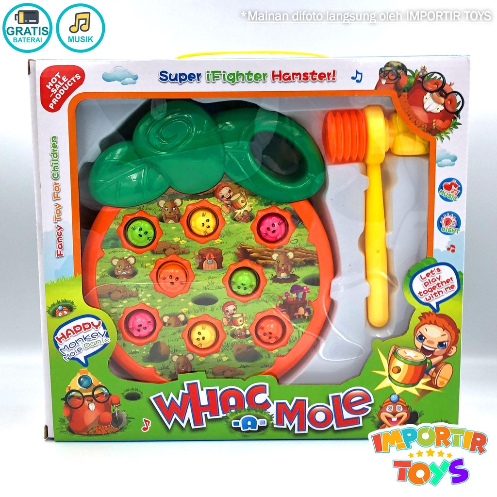 Mainan Pukul Tikus Tanah, Whack a Mole, Mainan Edukasi Anak-jeruk