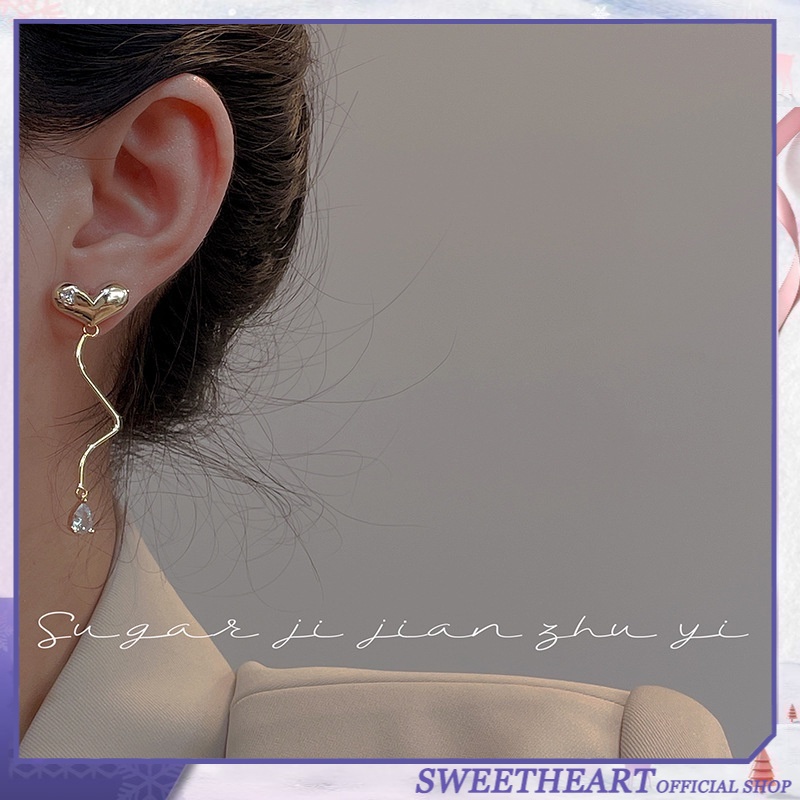 Anting Stud Bentuk Hati Asimetris Gaya Korea Untuk Hadiah
