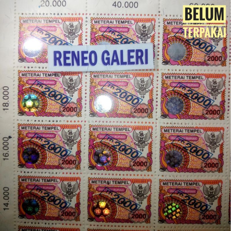 

1 Potong Materai Tempel Rp 2000 Rupiah Cetak Tindih tahun 2000 Meterai darurat lama kuno jadul 2.000