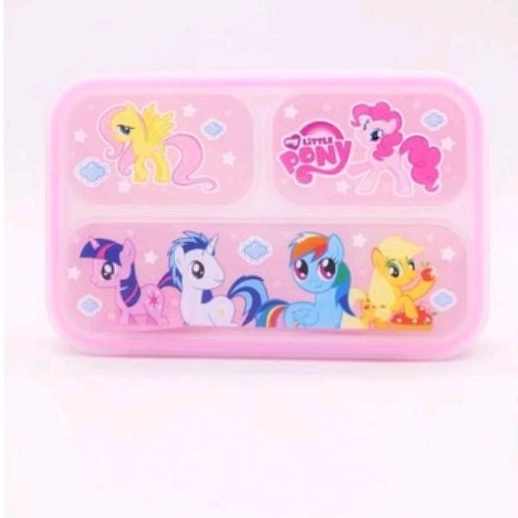 lunch box kotak tempat makan anak 3 sekat karakter kuda poni pony my little pony