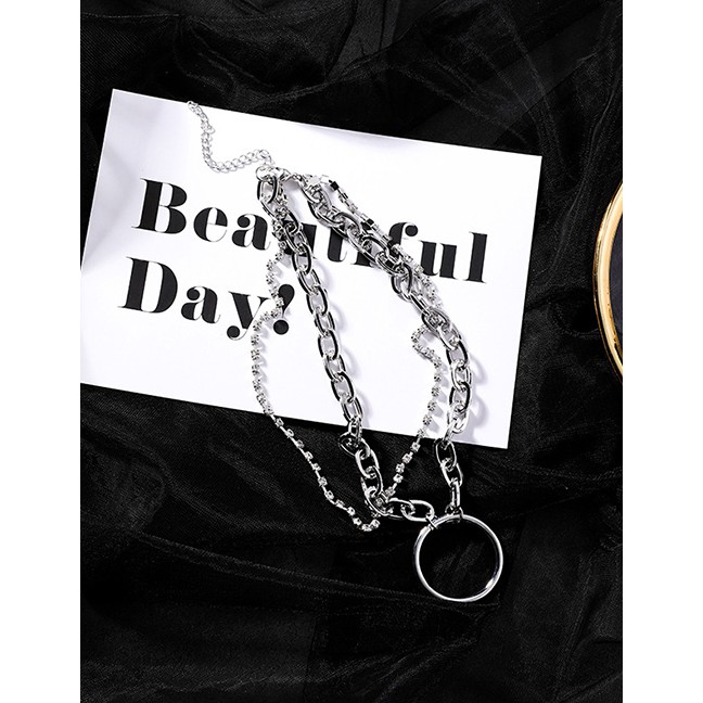 LRC Kalung Fashion Silver Ring-encrusted Necklace F49415
