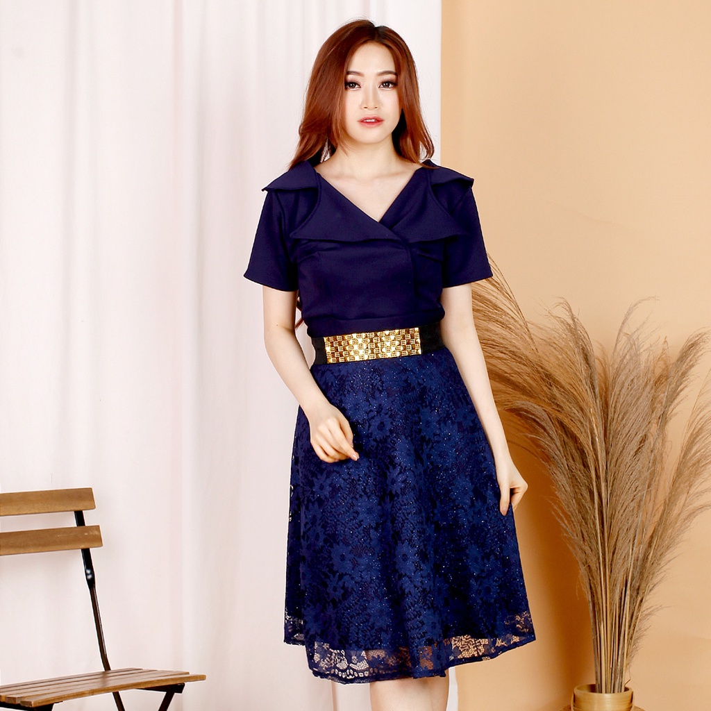 Kathryn collection # 124,  dres rok mekar scuba import premium kombinasi brukat gliter free belt